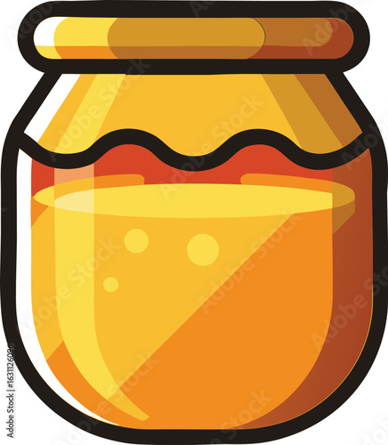 Jar of golden honey isolated on white background