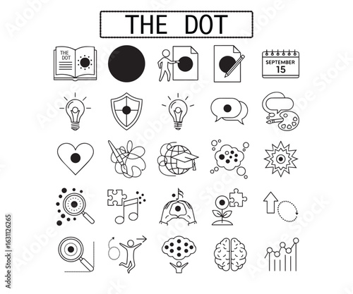 International Dot Day Vector Icons: Black & Line Art Graphics
