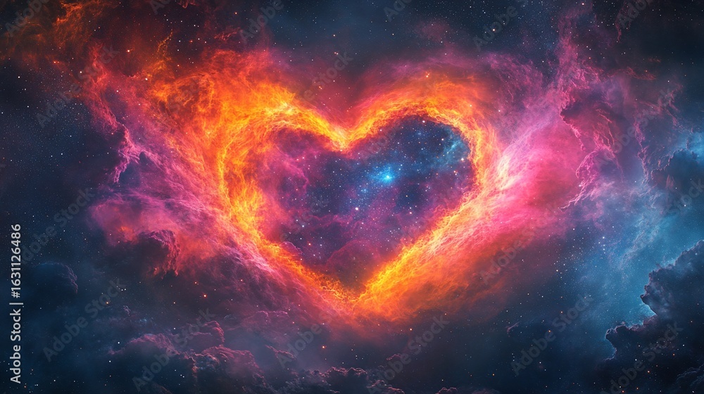 Fototapeta premium Celestial Affection: A Heart-Shaped Nebula Radiating Cosmic Love and Wonder