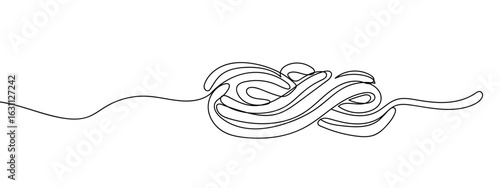 Continuous vector line of udon noodles, transparent background, Japanese food, noodles, editable stroke.