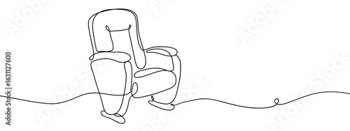 Continuous vector line of cinema chairs, transparent background, movie, happiness, editable stroke.