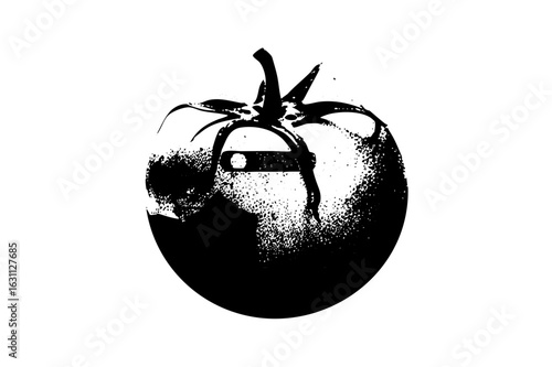 Vector Black and white tomato with a bite taken out.