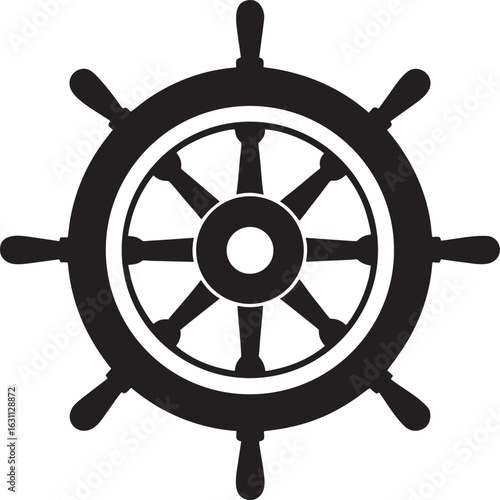 Ship's helm silhouette on white a maritime navigation symbol