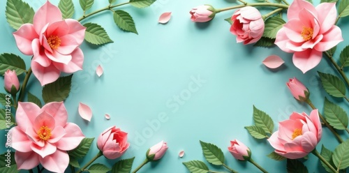 Delicate pastel paper blooms, lush leaves, elegant backdrop , wedding, leaves