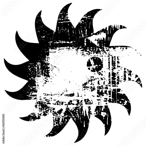 Vector Distressed sunflower with bold petals and a textured .
