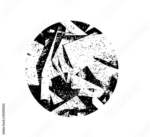 Vector Abstract shattered circle with distressed texture.