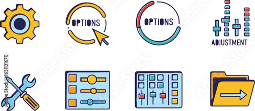 Colorful technology icons set for illustration