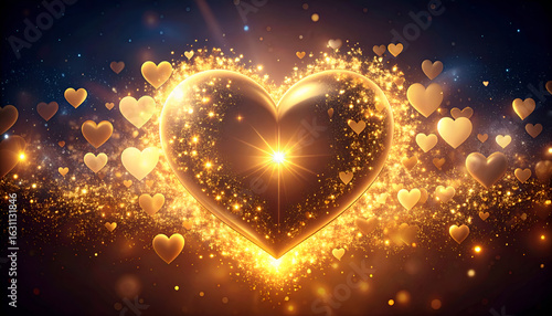 Golden Heart Sparkle Background.