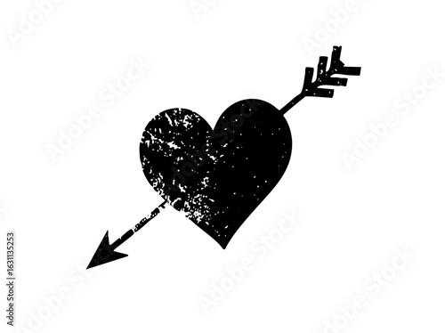 Vector Black heart pierced by an arrow .