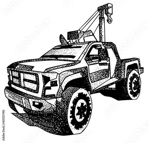 Vector Detailed of a heavy-duty tow truck with a crane.
