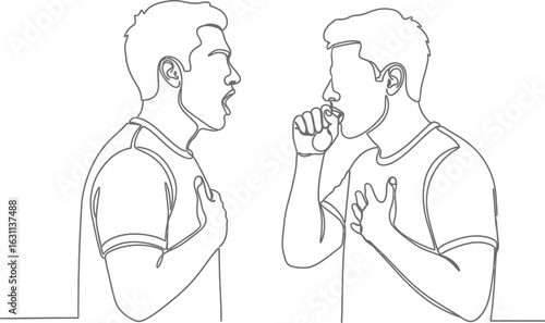 Coughing and sore throat continuous line drawing vector illustration
