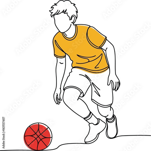 Basketball player dribbling ball single continuous line illustration