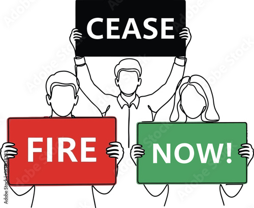 Protest cease fire now illustration for peace and social justice