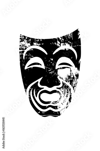 Vector Dramatic comedy mask with distressed texture.