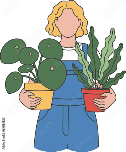 Woman holding houseplants indoor plants plant care home gardening art