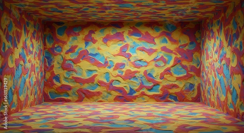 Empty room with plasticine texture painted on wall