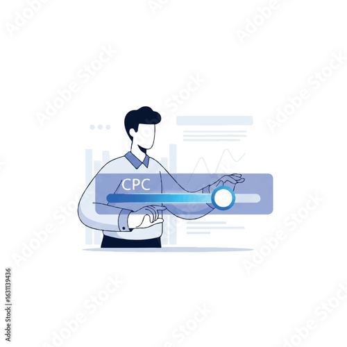 Businessman Adjusting CPC Cost Per Click Slider for Digital Advertising Campaign Optimization