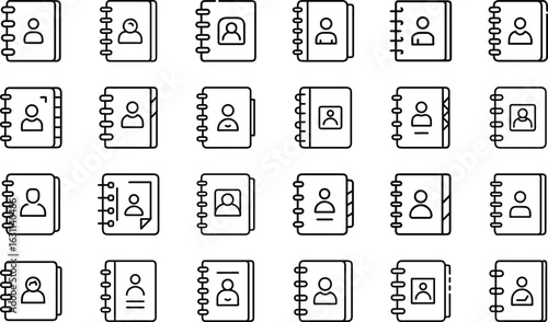 Contact book icons illustrated in minimalist black and white style representing communication