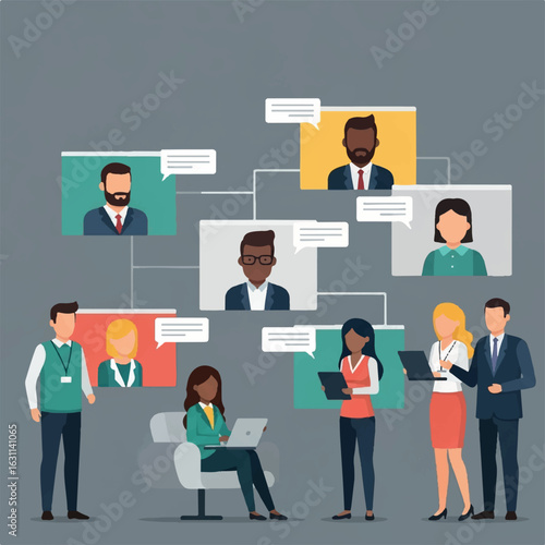 Diverse Business Team Collaboration and Virtual Meeting Network Concept Illustration