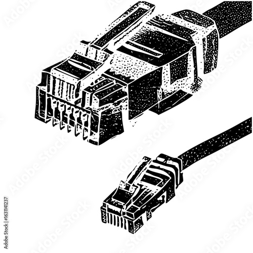 Vector Detailed of network connectors with visible pins.