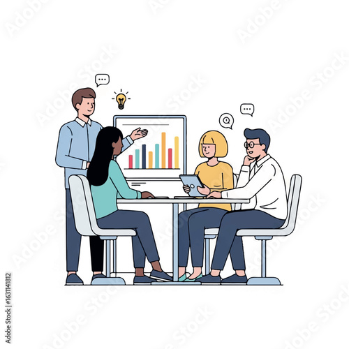 Diverse Business Team Collaborating on Growth Strategy with Chart Presentation