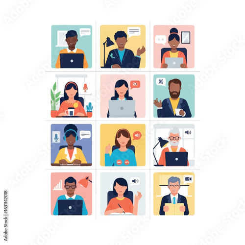 Diverse People in Online Video Conference.