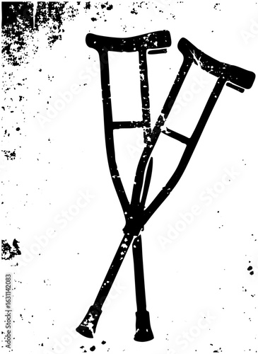 Vector Black crutches with a distressed texture.
