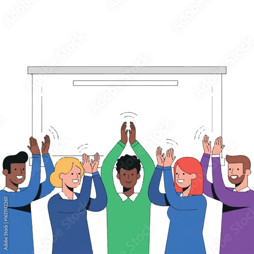 Diverse group of colleagues applauding a successful presentation.