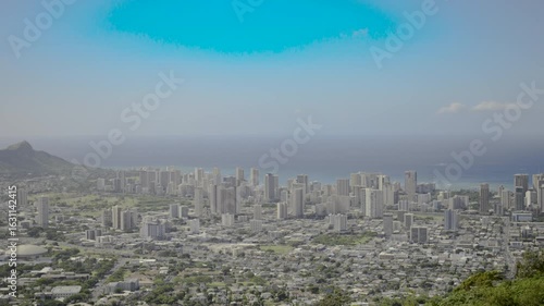 Panoramic view of downtown Honolulu and Waikiki.  