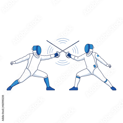 Fencers in action, fencing athletes competing in a modern dueling match, competitive sport concept