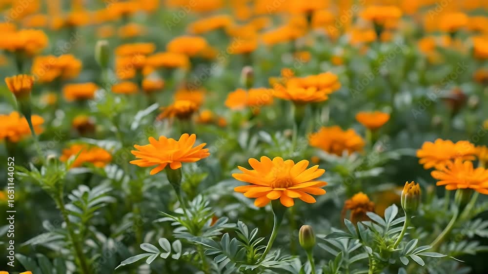 Blooming Orange Flowers in Meadow with Soft Natural Light Blooming Orange Flowers in Meadow with Soft Natural Light