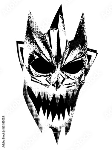Vector Aggressive demonic face with sharp teeth and horns .