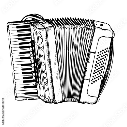 Vector Detailed of a vintage accordion with keyboard and bellows.