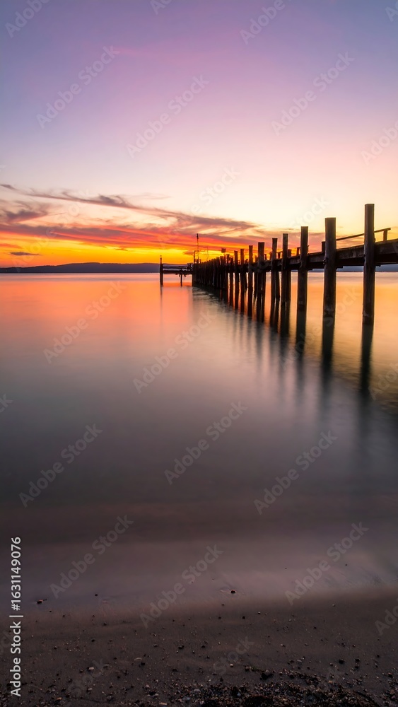 Obraz premium Lakeside sunset pier