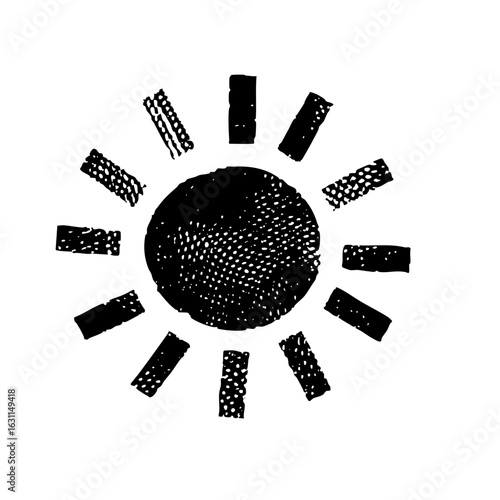Vector Stylized sun with dotted and rectangular rays.
