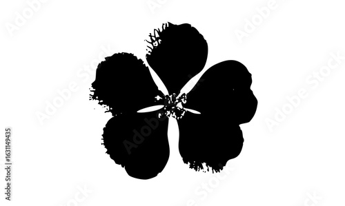 Vector Black floral with rough edges depicts a four-petal bloom.