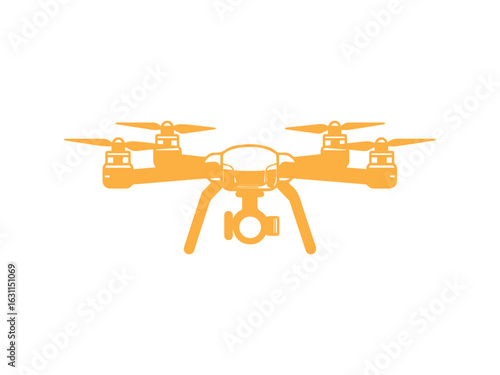 Black Drone Icon with Camera Modern Quadcopter Silhouette Element