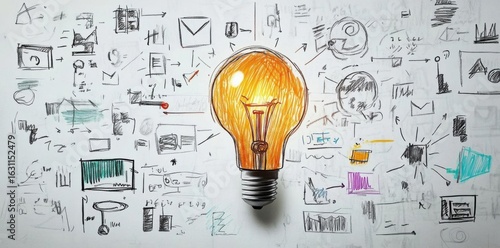 Explore Bright Ideas with Creative Sketches on White Board Concept Design