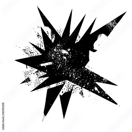 Vector Dynamic burst of jagged black vector spikes radiates outward.