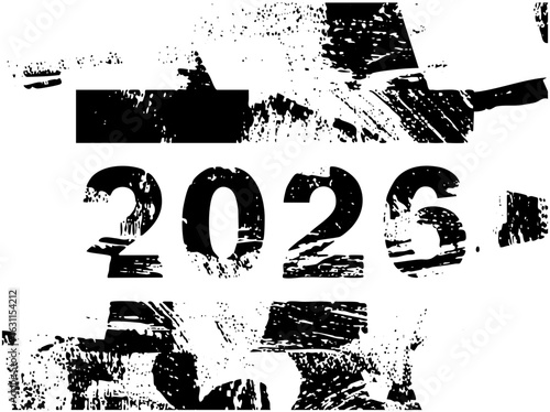 Vector Distressed typographic featuring the year 2025 with abstract brushstrokes.