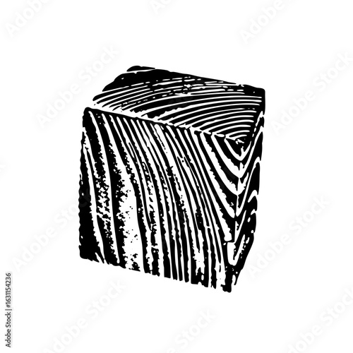 Vector Engraved wood block with linear texture.