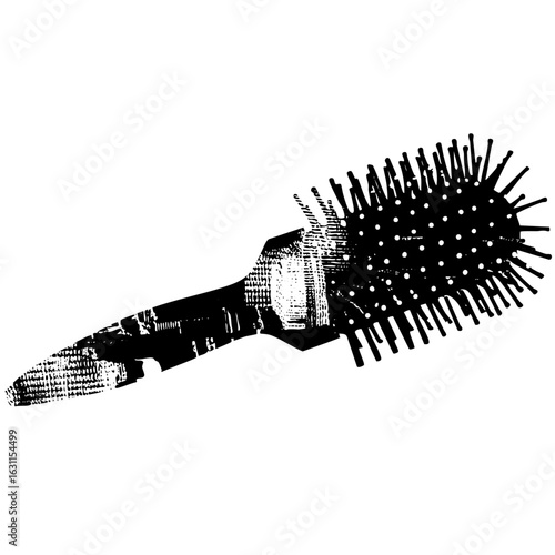 Vector Stylized hairbrush with detailed bristles and handle.