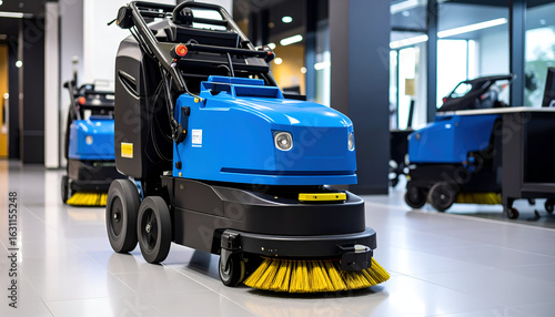 Modern floor scrubbers with office cleaning.