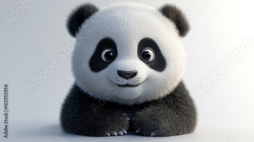 Cute cartoon panda, happy expression, studio shot, possible use for children's product advertisement