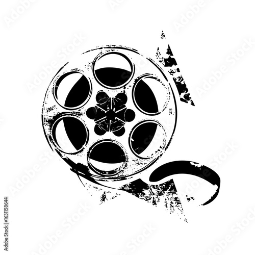 Vector Vintage film reel with distressed texture.