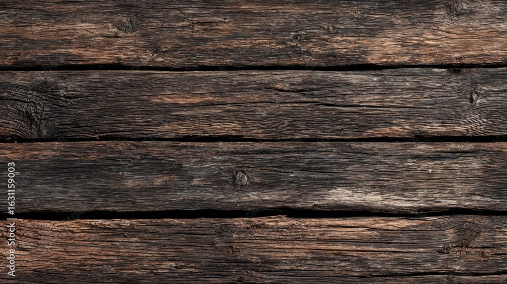 Fototapeta premium Close-up of rustic wooden planks arranged in a weathered pattern, highlighting their textures and natural imperfections. This arrangement conveys a sense of warmth and authenticity.