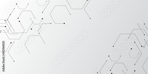 Molecular structure abstract tech background. Geometric white background. Vector banner design with hexagons. Science network pattern, connecting lines and dots Medical background, Vector illustration