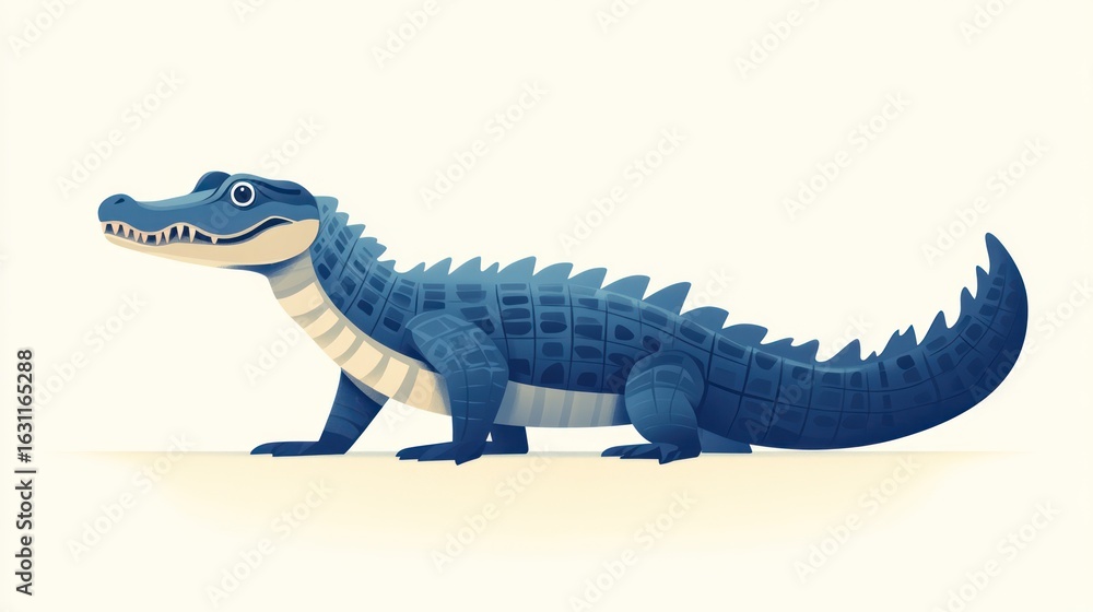 Naklejka premium Cartoon crocodile, profile view, wildlife, zoo, educational use