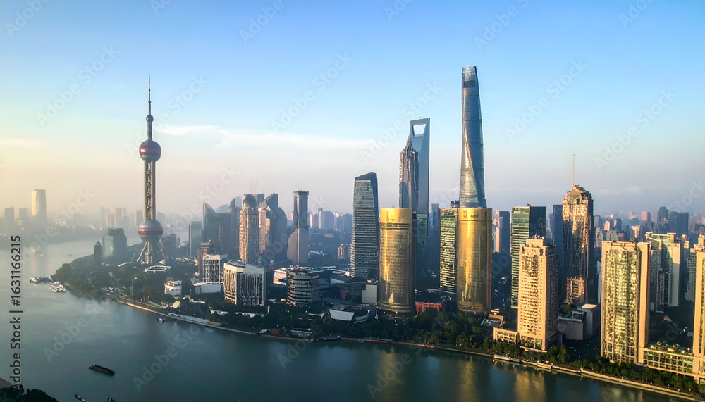 Obraz premium Shanghai Skyline Sunrise Panorama.
