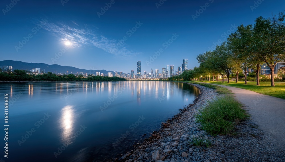 Fototapeta premium Peaceful city skyline at night